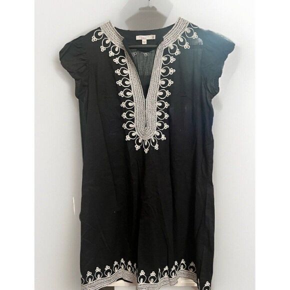 Calypso St. Barth Black Silver Embroidered Tunic Dress Cover-Up sz XS.    R - Picture 1 of 7